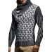 Men's Leather Button Turtleneck Knit Top Pullover