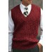 Men's Cable V-Neck Sweater Solid Color Casual Knit Vest